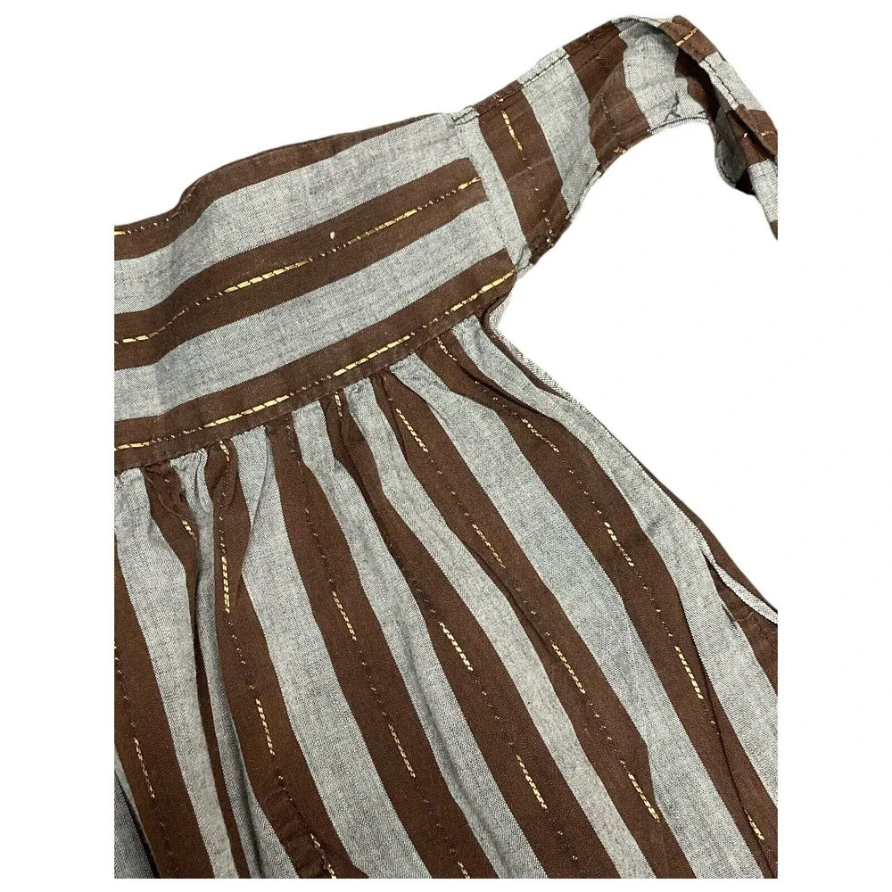 Vintage Apron Handmade Pocket Gold Metalic Brown‎ Grey Striped